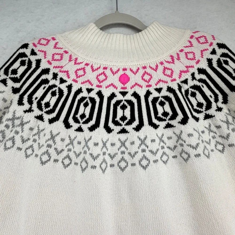 T by Talbots Fair Isle Quarter Zip Sweater Wool Cotton Blend Women Plus 3X Ivory